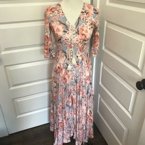 Floral bohemian button up dress xs jaase